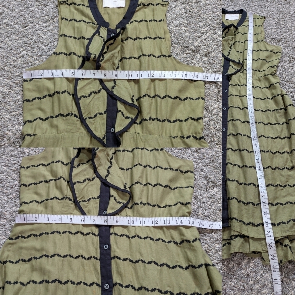 Anthro Postmark Green Black Sleeveless Cotton Ruffle Midi Dress 6 - Picture 11 of 11